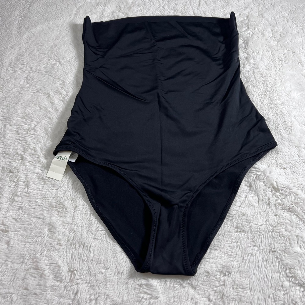 Aerie High Waisted Ruched Bikini Bottom Black Solid Stretch Swim S 2701-073